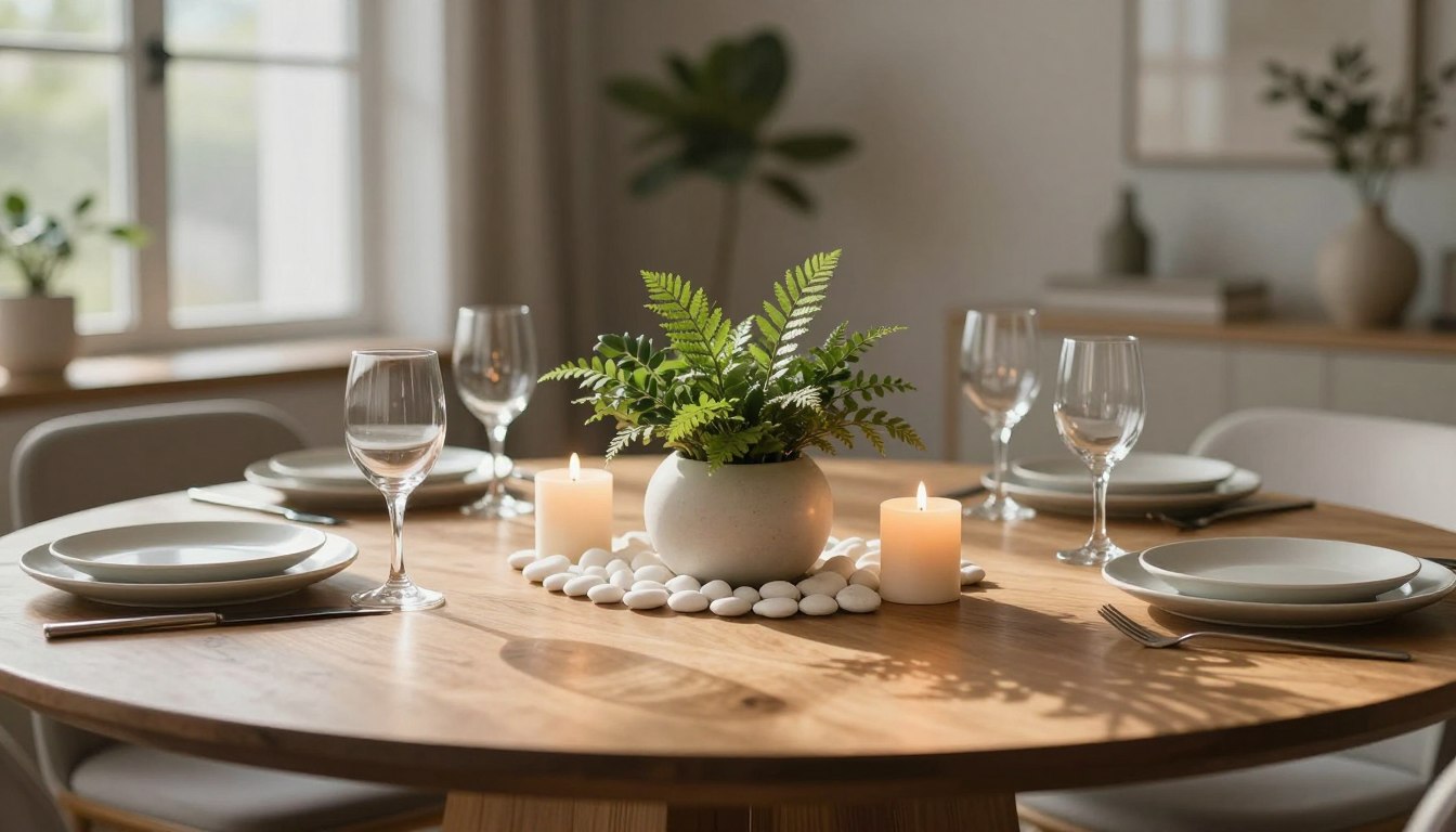 a-beautifully-arranged-center-table-featuring-an-elegant-yet-simple-centerpiece-focused-on - ambiente com estilo Sala de Jantar