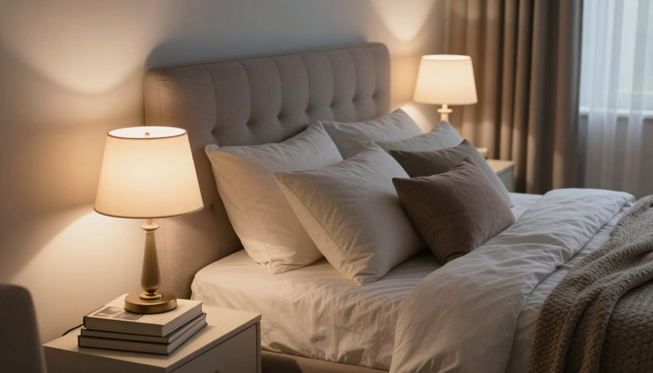 Iluminação do quarto: cabeceira, leitura e clima
